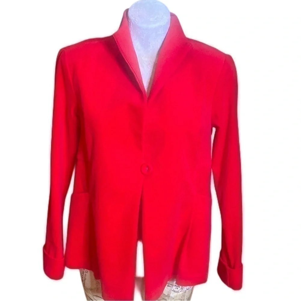 Adele Dallas Orr bright red fine wale corduroy Cropped swing blazer jacket Sz XS